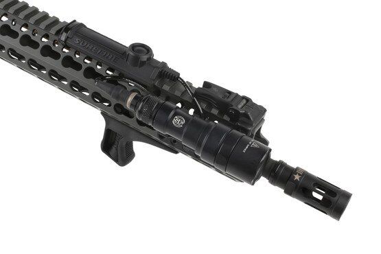 The Bravo Company BCM Gunfighter KeyMod angled Grip attached to an ar15 handguard